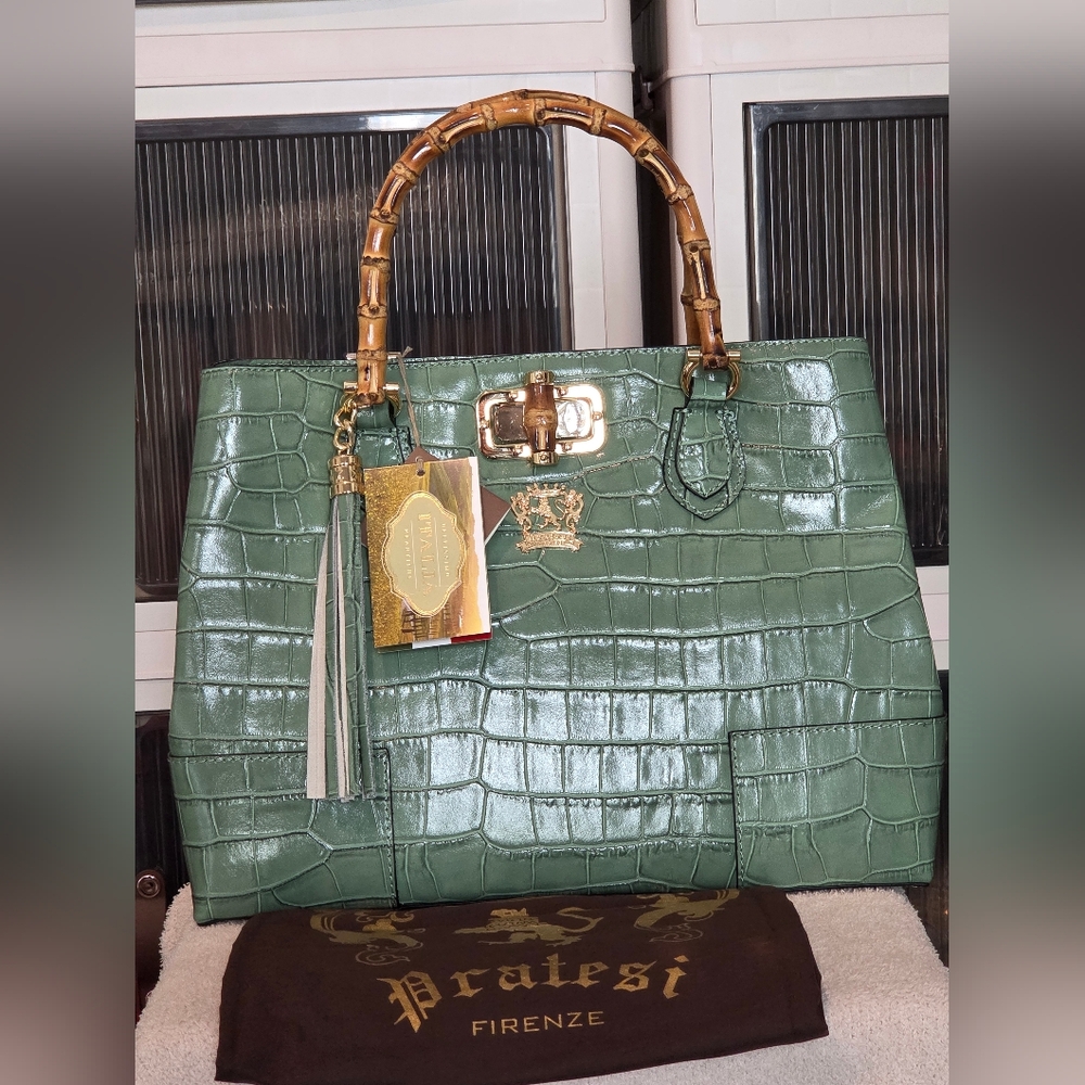 NWT Pratesi Made In Italy Croc Leather Satchel - Picture 2 of 11